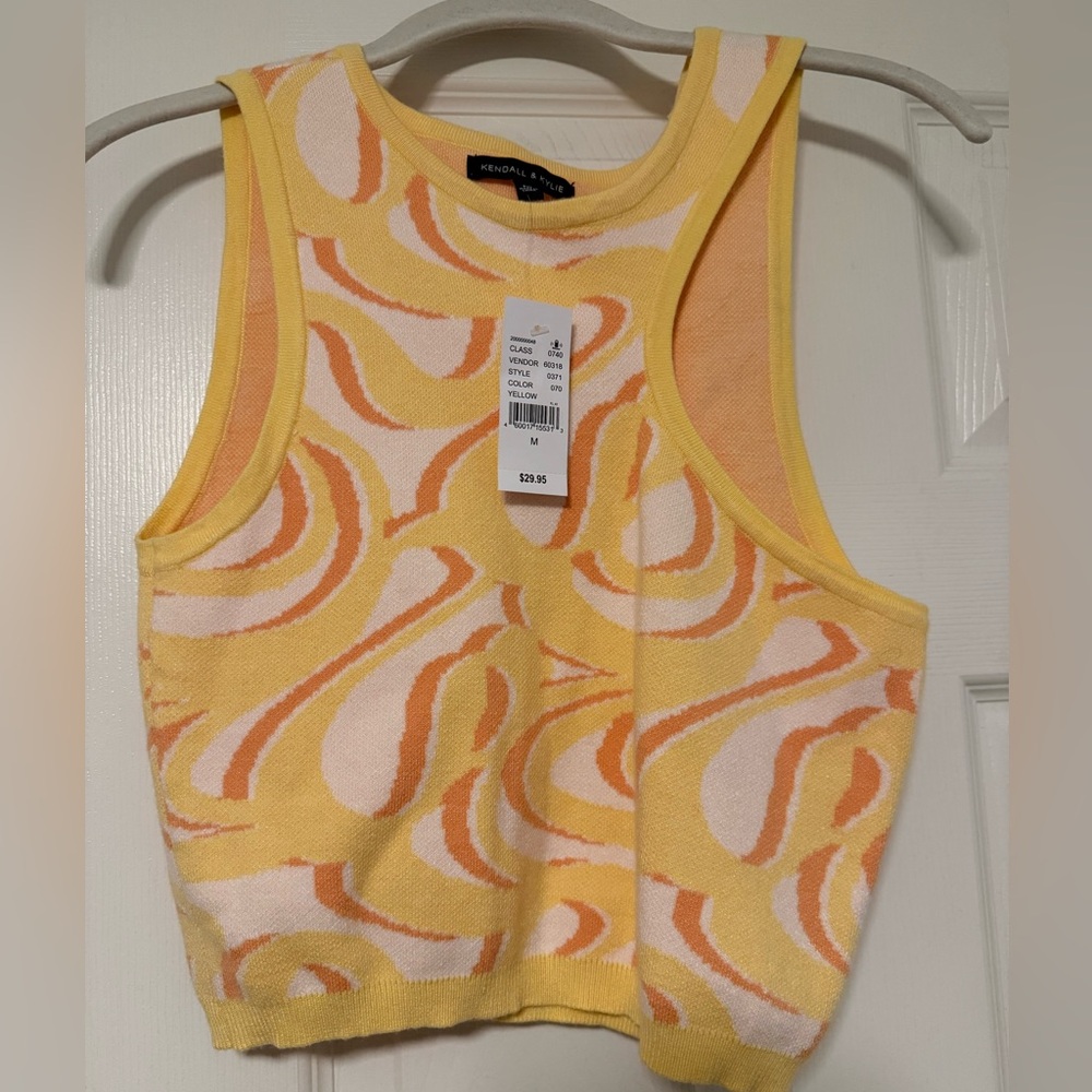 Kendall & Kylie Swirl Pattern Crop Top in Yellow and Orange